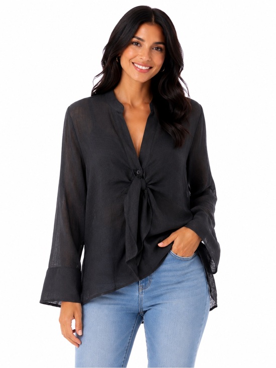 Michael Kors Tops - Michael Kors Black Tie-Front Long Sleeve Blouse